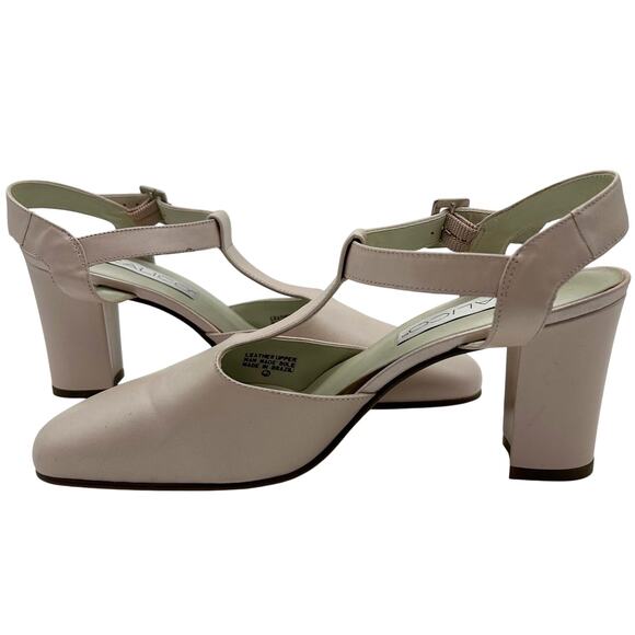 Vintage Calico Mary Jane Heels 8.5 NOS T-Strap Block Heel Nude Balletcore NOS - Picture 3 of 14